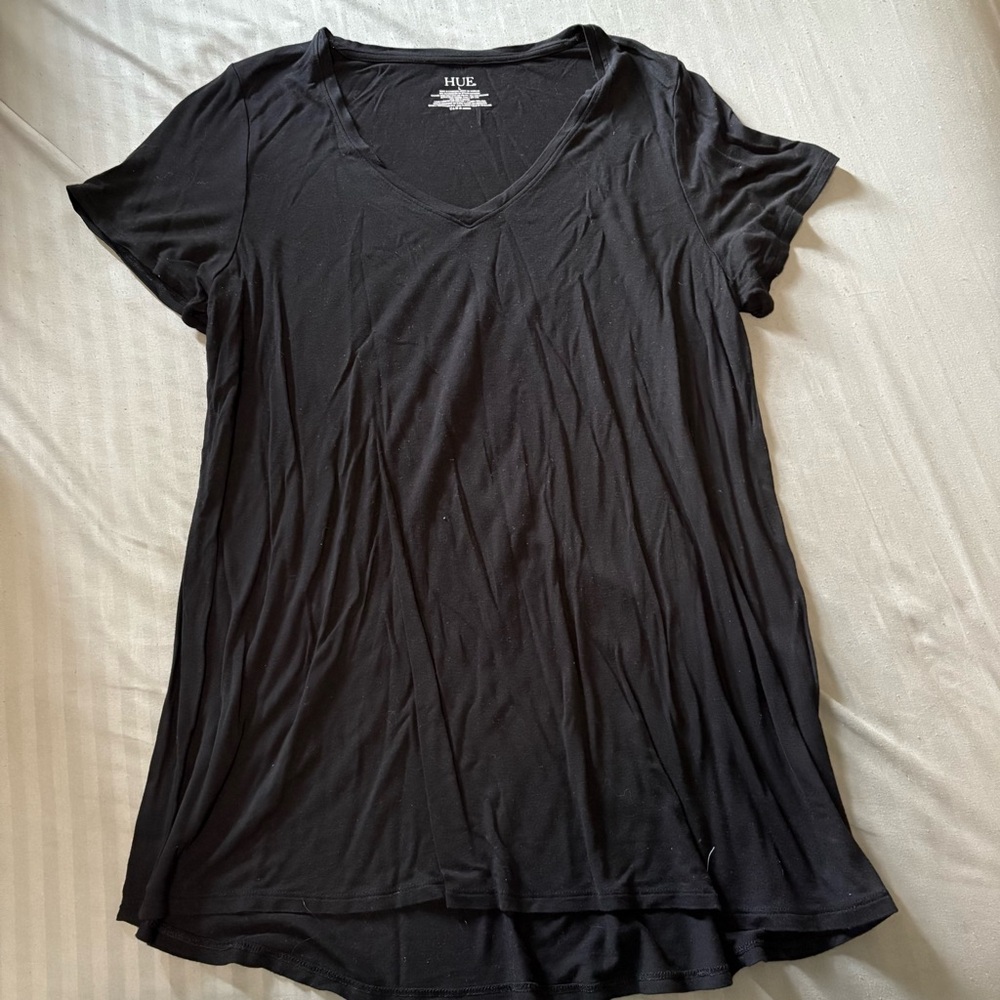 HUE Black Short Sleeve V-Neck Tee Tunic